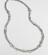 From the Bijoux Collection. Textural chains of sterling silver are vibrantly dotted with blue and aqua chalcedony and pearl.Blue and aqua chalcedony and pearl Sterling silver Length, about 44 Toggle clasp Imported