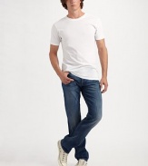 A striking vintage look in 9.5-ounce stretch denim, finished with a slight tint, high-contrast whiskers and a remarkably soft touch. Five-pocket design Button fly Embroidered design on the back pockets Inseam, about 33 89% cotton/11% polyester Machine wash Made in USA 