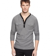 Call your style to attention with the miltary-inspired epaulet details on this street-ready henley from Kenneth Cole Reaction.