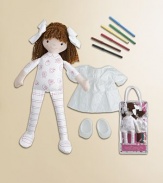 With this fun, portable kit, kids can color Carla's body, dress and shoes as they choose, then wipe it all off and do it again. 16 doll with yarn hair, removable dress, shoes and 6 markers Includes a clear carry tote Tyvek with polyfill Imported Recommended for ages 3 and up