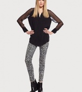 Bold leopard print pops on ultra-skinny stretch denim.THE FITSlim fitRise, about 8Inseam, about 29THE DETAILSZip flyFront and back pockets98% cotton/2% elastaneMachine washMade in USA of imported fabric