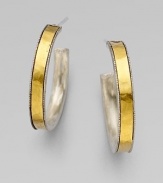 From the Lancelot Collection. A beautiful design with a 24k gold inlay set in white and dark sterling silver. White and dark sterling silver24k goldLength, about 1Post backImported 
