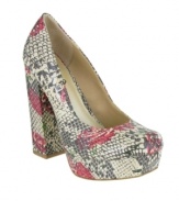 A city girl is nothing without her heels. Show off your stylish sense with the ultra-chunky heel of the Uptown Girl platform pumps by Mia.