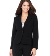 This jacket is sleek suiting made simple. It pairs easily with pants and skirts already in your wardrobe or can be easily coordinated with other pieces from Kasper's collection of suiting separates.