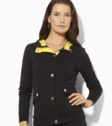Designed for easy, fluid movement, this essential Lauren by Ralph Lauren hoodie in ultra-soft cotton jersey is given an edgy update with a contrasting neon panel and hood.
