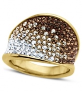 Neutral hues provide chic appeal on Kaleidoscope's dazzling cocktail ring. Ombre-colored crystals range from clear to brown with Swarovski Elements. Set in 18k gold over sterling silver. Size 7.