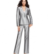 A striking shimmer makes this Calvin Klein suit stunning. Seamed details through the jacket and a sleek minimalist bar closure lend modern appeal.