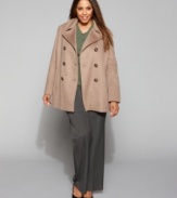 Sleek with a hint of cashmere, this plus size wool-blend coat from Calvin Klein wraps you up in warmth. This is the epitome of casual elegance! (Clearance)