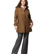 With clean lines and simple styling, this Jones New York plus size coat is a perfect spring staple for damp days!