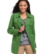 Chase away cloudy days in this cheerful trench coat from Charter Club. Classic double-breasted styling with a flattering tie belt makes it a must-have topper.