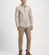 Colors both bright and deep weave in and out of a small-scale windowpane check with a touch of Euro chic.French button placket One button flap chest pocket Long sleeves with button cuffs Back yoke with double side pleats Cotton Machine wash Imported