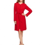 Make a smart statement in Calvin Klein's belted jacket and sheath dress ensemble. This red suit is sure to make an impression!