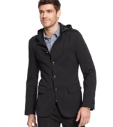 This hooded jacket from Kenneth Cole New York combines downtown cool with uptown polish.