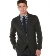 The dapper style of a sportcoat with this coziness of a sweater; this Perry Ellis blazer adds classy comfort to your cold weather wardrobe.