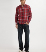 A stylish nod to American heritage and history in plaid-checked country twill. Buttonfront Button-down collar Chest patch pocket Cotton Machine wash Imported 
