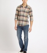 A laid-back look you'll turn no no matter the season or occasion in earthtone plaid checks with reverse-seam detail Buttonfront Cotton Machine wash Made in USA 