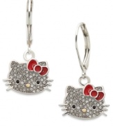Get some special face time with Hello Kitty. These leverback earrings, set in sterling silver, dazzle with pave crystals providing a lustrous touch. Approximate drop: 1-1/10 inches.