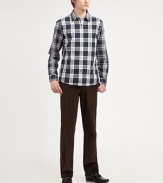 Classic check pattern goes modern, tailored in a smooth cotton silhouette.ButtonfrontCottonMachine washImported