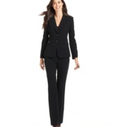 Tahari by ASL's sleek suit features D-ring buckles atop flap pockets for a subtle flourish.