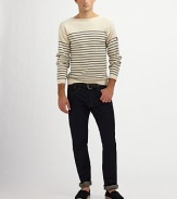Channeling nautical style, this striped boatneck is the perfect heritage sweater in a luxuriously lightweight blend of cotton and cashmere.BoatneckRibbed detailHand-embroidered logo on arm70% cotton/30%cashmereDry cleanImported