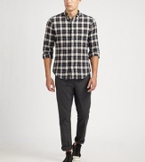 Easy, dressed-down style for whenever the mood strikes in slightly rumpled, plaid-checked cotton. Buttonfront Button-down collar Chest patch pocket Cotton Machine wash Imported 