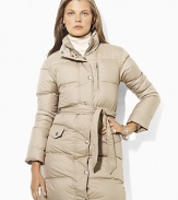 An essential, winter-ready design features a classic stand collar, easy zip front and removable belt to elegantly define the waist.