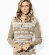 Knit from soft lambswool yarns with a touch of luxe cashmere, the Fair Isle Malaga cardigan exudes heritage character with a haute faux-fur collar.