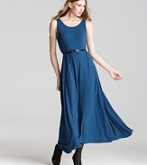 This Eileen Fisher floor length dress is a timeless, elegant choice -- a flowing essential that wears beautifully and packs effortlessly. Wrap it with a slim belt from your collection to streamline the silhouette.