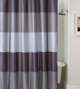 Add a splash of color to your bath with the Encore Stripe shower curtain from Martha Stewart Collection. Thick horizontal stripes are fresh and contemporary in cool tones.