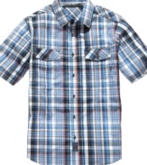 Keep it casual this weekend with this easy-wear plaid shirt from Sean John.