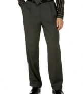 An elegant, classic-cut pant that delivers as much comfort as style through your most grueling meetings. Double pleat front with zip fly and snag closure. Roomy fit with tapered leg & unfinished bottoms.