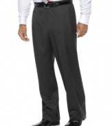 A timelessly elegant pant with a relaxed drape and slightly tapered leg, it features a double pleated front with off seam pockets at sides and back besom pockets. Unfinished bottom.