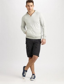 Form and function combine in these ultra-comfortable cargo shorts with cool front pockets. Waistband with belt loopsFront fly with button closureFront button and zip pocketsDual back button pocketsInseam, about 1270% cotton/30% nylonMachine washImported Form and function combine in these ultra-comfortable cargo shorts with cool front pockets. Waistband with belt loopsFront fly with button closureFront button and zip pocketsDual back button pocketsInseam, about 1270% cotton/30% nylonMachine washImported