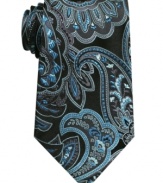 Sized just right, this big and tall paisley tie from Geoffrey Beene adds a note of sophistication to your dress look.