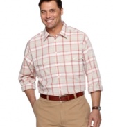 Easygoing plaid ups the ante on your weekend wear. This big and tall shirt from Alfani will be your new go-to.