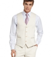 A slim-fitting silhouette and a neutral hue make this smart, sophisticated vest from Calvin Klein a natural choice for the modern man.