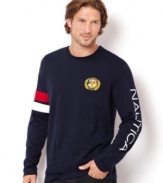 The day will be smooth sailing when you throw on this comfortable and sporty shirt from Nautica.
