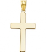 A simple way to depict your faith. This stunning, polished cross charm will inspire your look. Crafted in 14k gold. Chain not included. Approximate length: 1-1/10 inches. Approximate width: 2/5 inch.