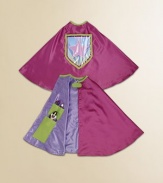 Dress up play was never so fun or so easy - just grab this shiny satin cape and become a pretty princess in seconds. Grip tape closure 4 secret inside pockets for stashing your own princess treasures Clear back pocket displays insignia (3 included) or your own artwork Polyester; hand wash Imported Fits most children 3+ up
