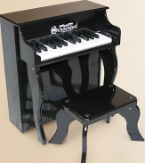 A musical instrument of the highest quality, certain to enhance your child's love of music with its endearing melodic tones. Chromatically tuned Chime-like notes Play-by-color with removable color strip Songbook included For ages 3 and up Made of hardboard 17 lbs. Piano: 19¾H X 17W X 10¼D Bench: 9¼H X 10W X 6D Imported