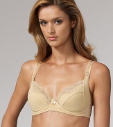 A pretty underwire nursing bra with cups specially constructed for soft comfort and absorbency where you need it most. Easy-cup release allows one-handed operation Power-mesh wings anchor bra in place Cotton/nylon/lycra/spandex; hand wash Imported