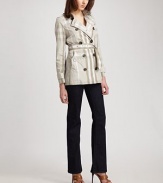 Stylish stripes meet a classic silhouette with shape memory for a beyond-chic and sleek look.Notched collarEpaulettesButton frontSlash pocketsRainflapBack ventAbout 27 from shoulder to hemPolyesterDry cleanImported Model shown is 5'11½ (181cm) wearing US size 4. 