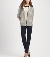 Sporty and sleek, rendered in a water-resistant blend.Attached hood with drawstring tieZip frontSide slash pocketsElastic cuffsWaterproofReversibleAbout 24½ from shoulder to hem64% polyester/36% nylonFill: goose downDry cleanImportedModel shown is 5'10 (177cm) wearing US size 4. 