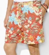 Rendered in a quick-drying blend of cotton and nylon, the classic-fitting East Hampton trunk draws inspiration from the Pacific islands with a bright, bold print.