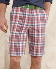 Play up your preppy side with these plaid shorts from Tommy Hilfiger. Play up your preppy side with these plaid shorts from Tommy Hilfiger.