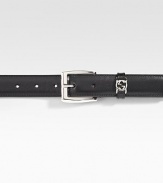 Narrow leather belt with square palladium buckle and interlocking G detail. Palladium buckle 1.2 wide Made in Italy 