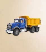 Incredibly realistic 1:16 scale model provides hours of imaginative play, with opening doors, lift-up hood displaying engine block, folding side mirror and tilting truck bed.Plastic About 21L X 7¼W X 9H Recommended for ages 3 and up Made in Germany