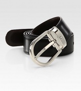 Polished, oval palladium-plated buckle, defines this reversible leather design with removable buckle, available in an extra-long size that you may tailor to fit your style and needs.LeatherAbout 1¼ wideImported