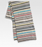 A remarkably soft winter knit scarf is defined by a vivid mix of stripes. 63 X 7 35% viscose/29% wool/20% nylon/8% angora/8% cashmere Dry clean Imported 