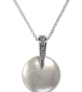 Understated elegance. EFFY Collection's shimmering pendant features a cultured freshwater pearl drop (13 mm) with sparkling diamond accents at the bail. Set in 14k white gold. Approximate length: 18 inches. Approximate drop: 1 inch.